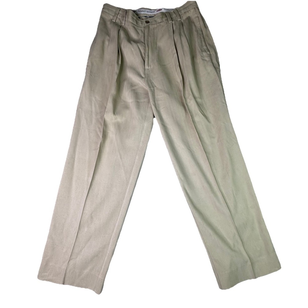 TOMMY BAHAMA‎ 100% Silk Pants Mens Size 34 X 28 Relax Beige Trousers Pleated